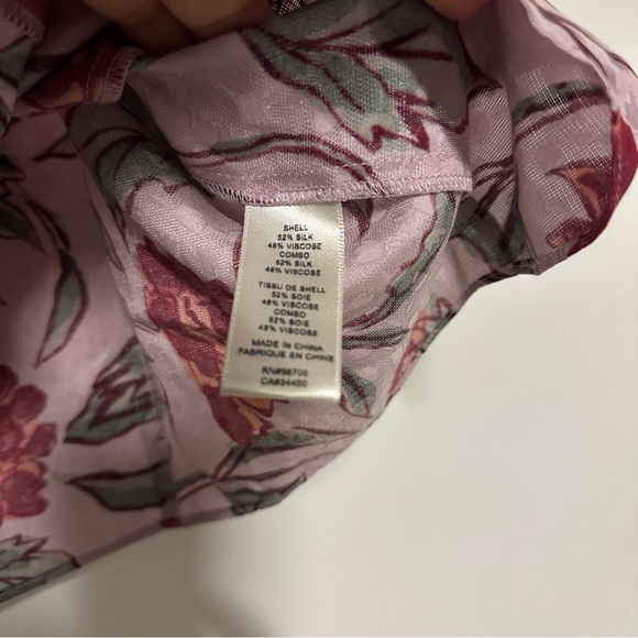 Rebecca Taylor Pink Floral Print Silk Blend V-neck Short Sleeves Blouse Size 4 - Picture 6 of 7